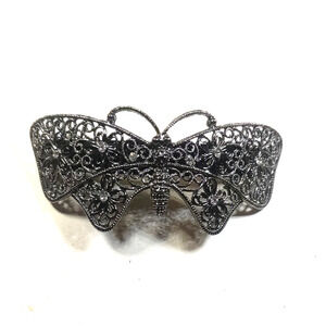Hair Barrette Black Butterfly Tension Clip Rhinestone